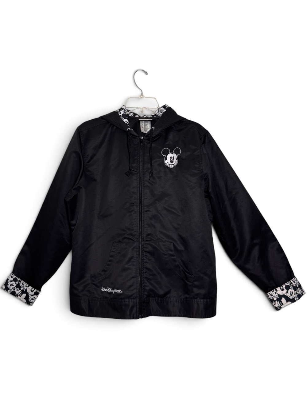 Disney Parks Mickey Mouse Hooded Windbreaker Jacket Women’s L Black